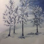 four snowy trees oil painting