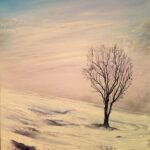 snowy hill side oil painting